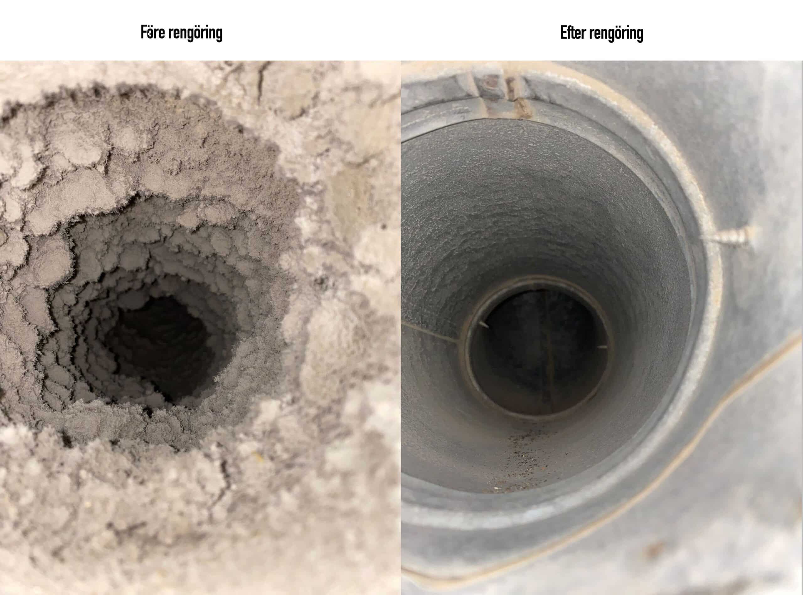 Ventilationskanal före och efter rengöring